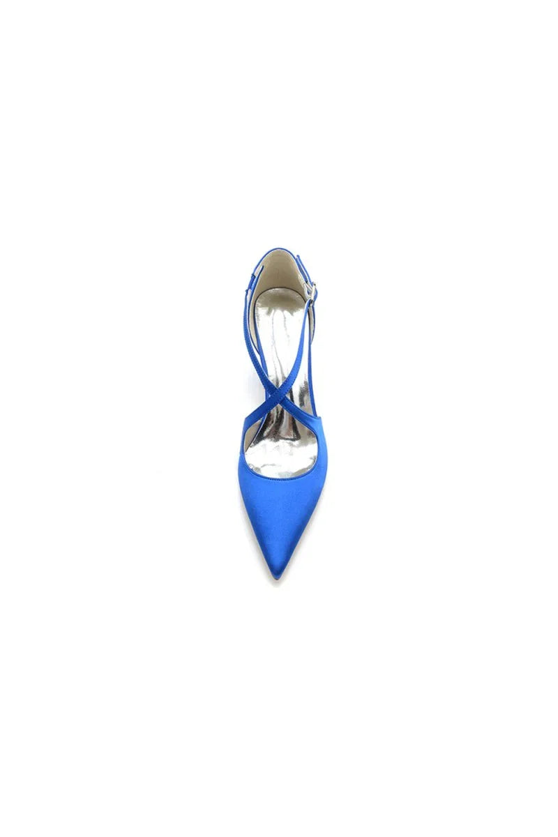 Black Satin Pump with Cross Strap Design