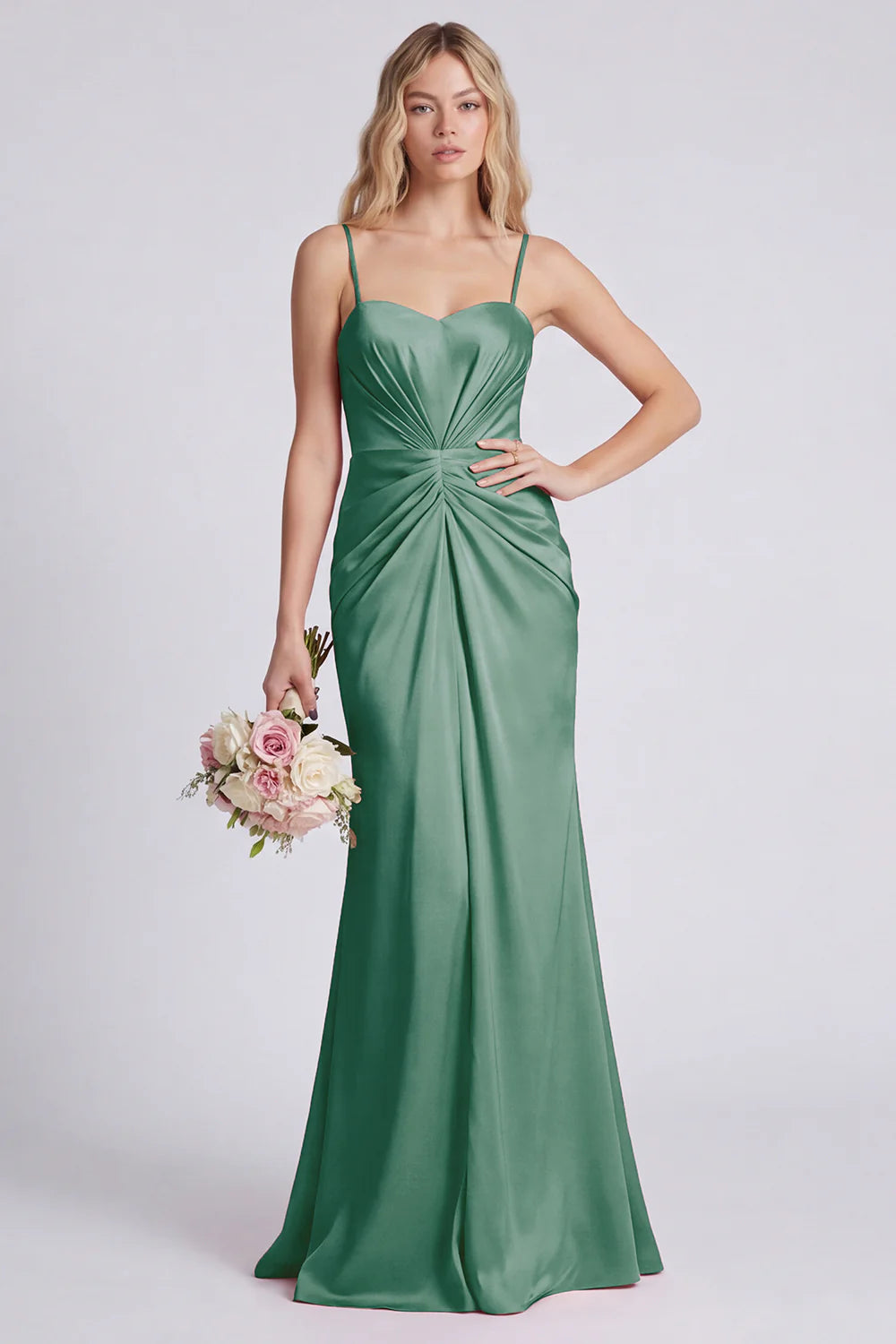 Dusty Rose Ruched Spaghetti Straps Mermaid Bridesmaid Dress