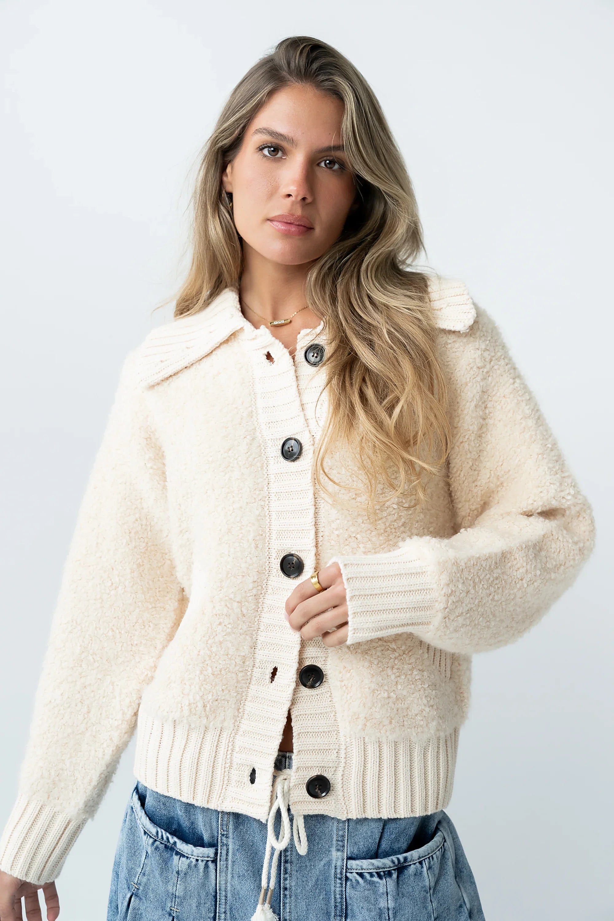 Jonah Collared Cardigan in Cream FINAL SALE