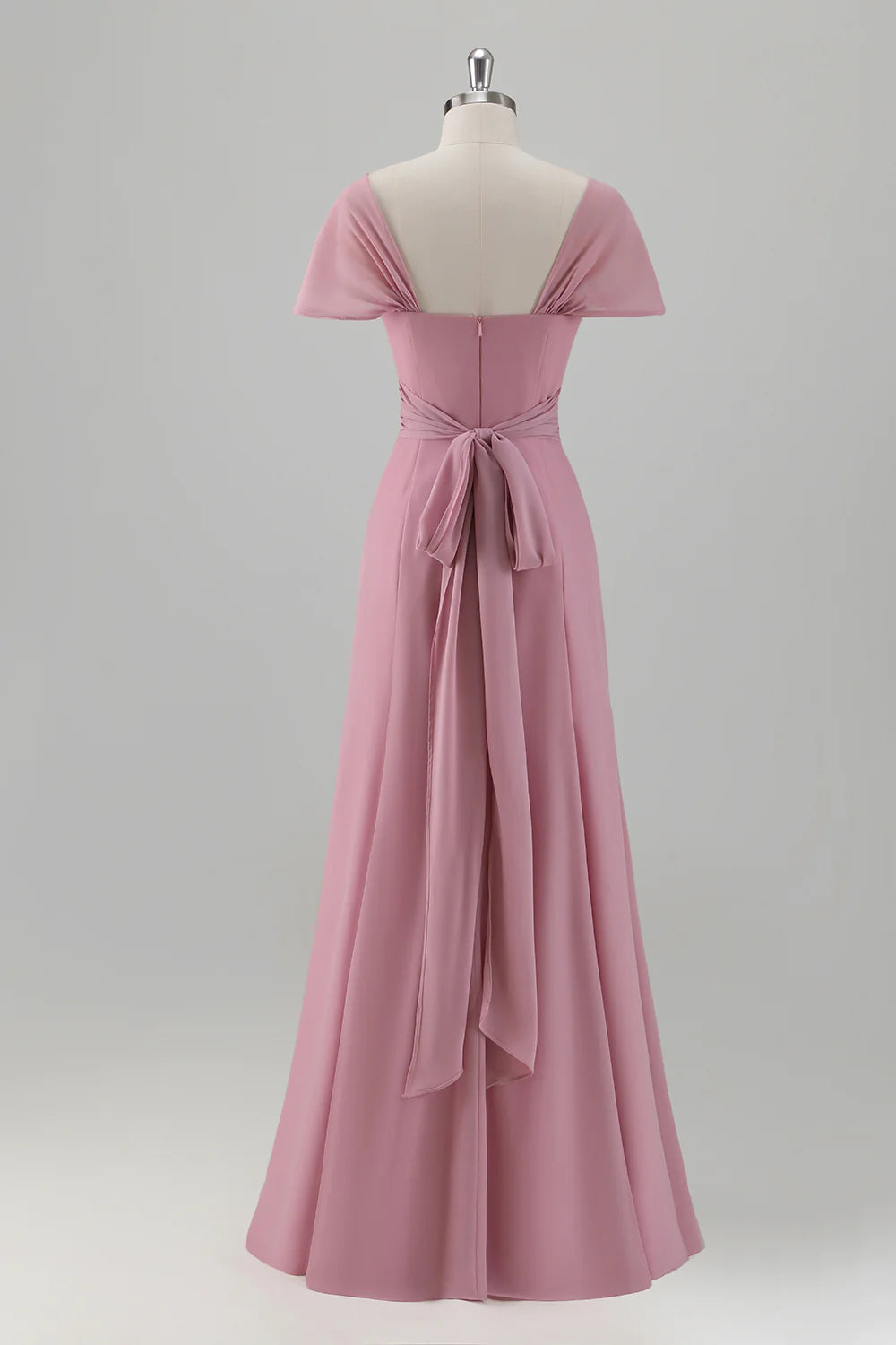 Pink Sheath Off The Shoulder Ruched Floor Length Bridesmaid Dress with Slit