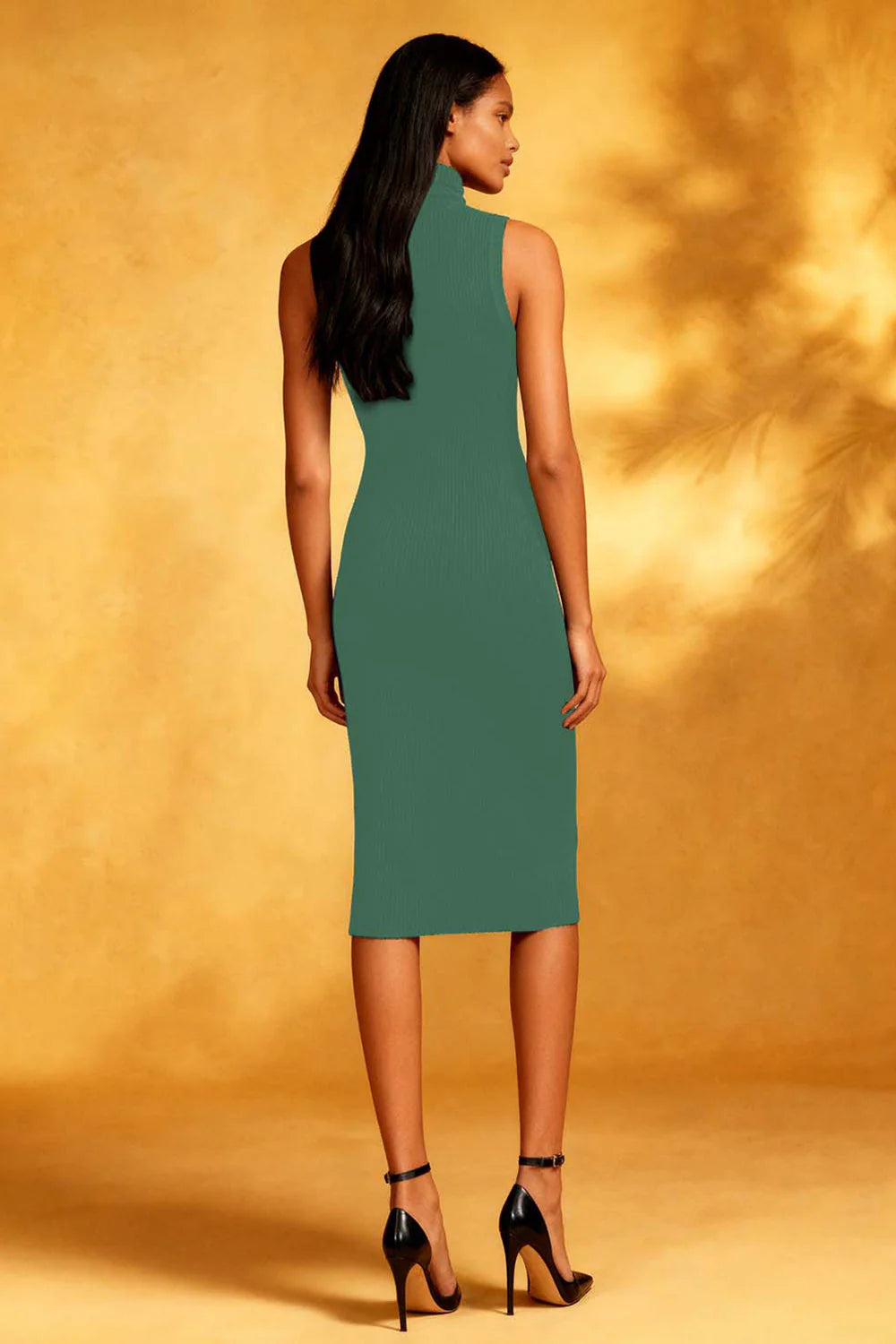 Sheath High Neck Sheath Black Midi Dress