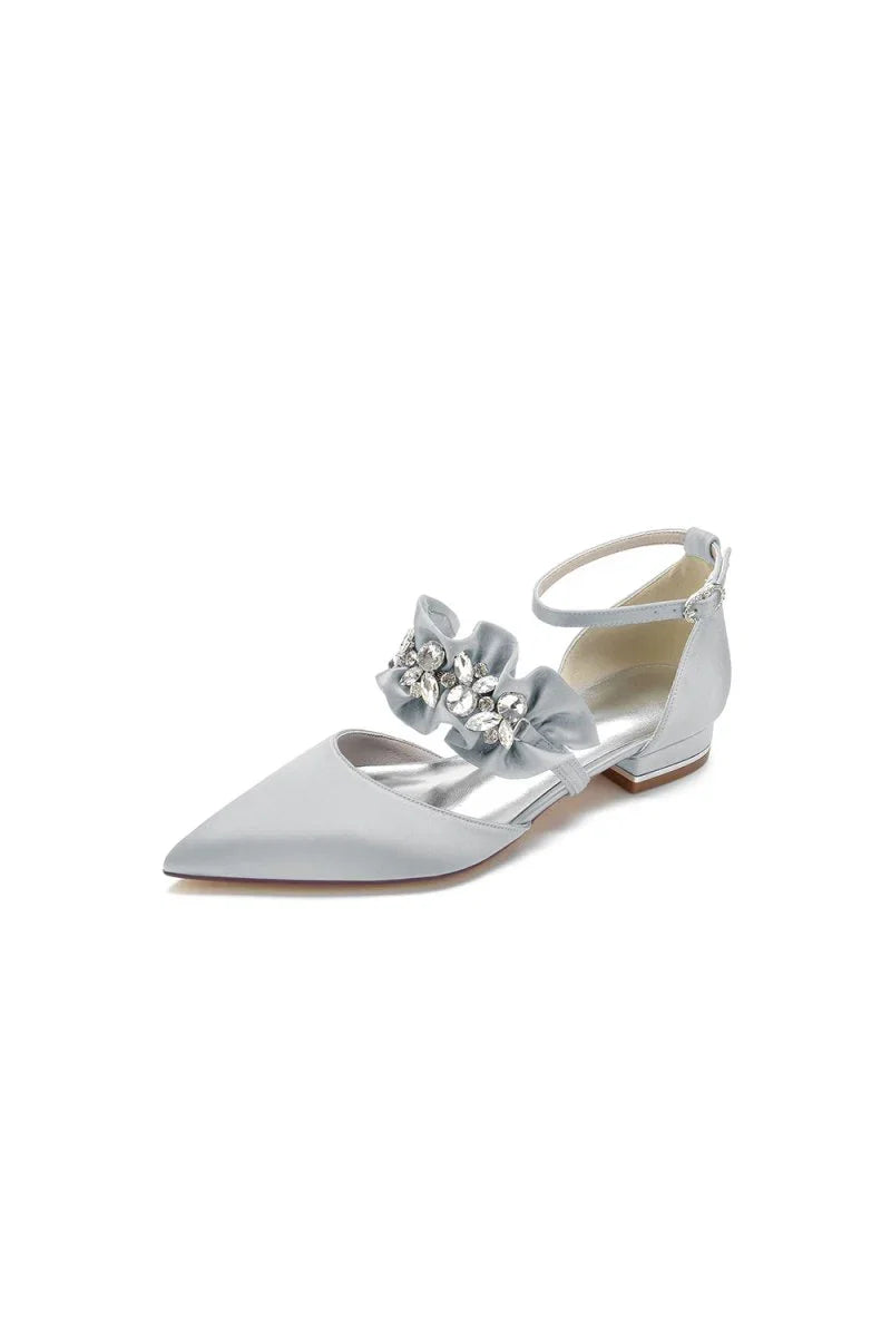 Pointed Toe Rhinestone Beaded Buckle Kitten Heels