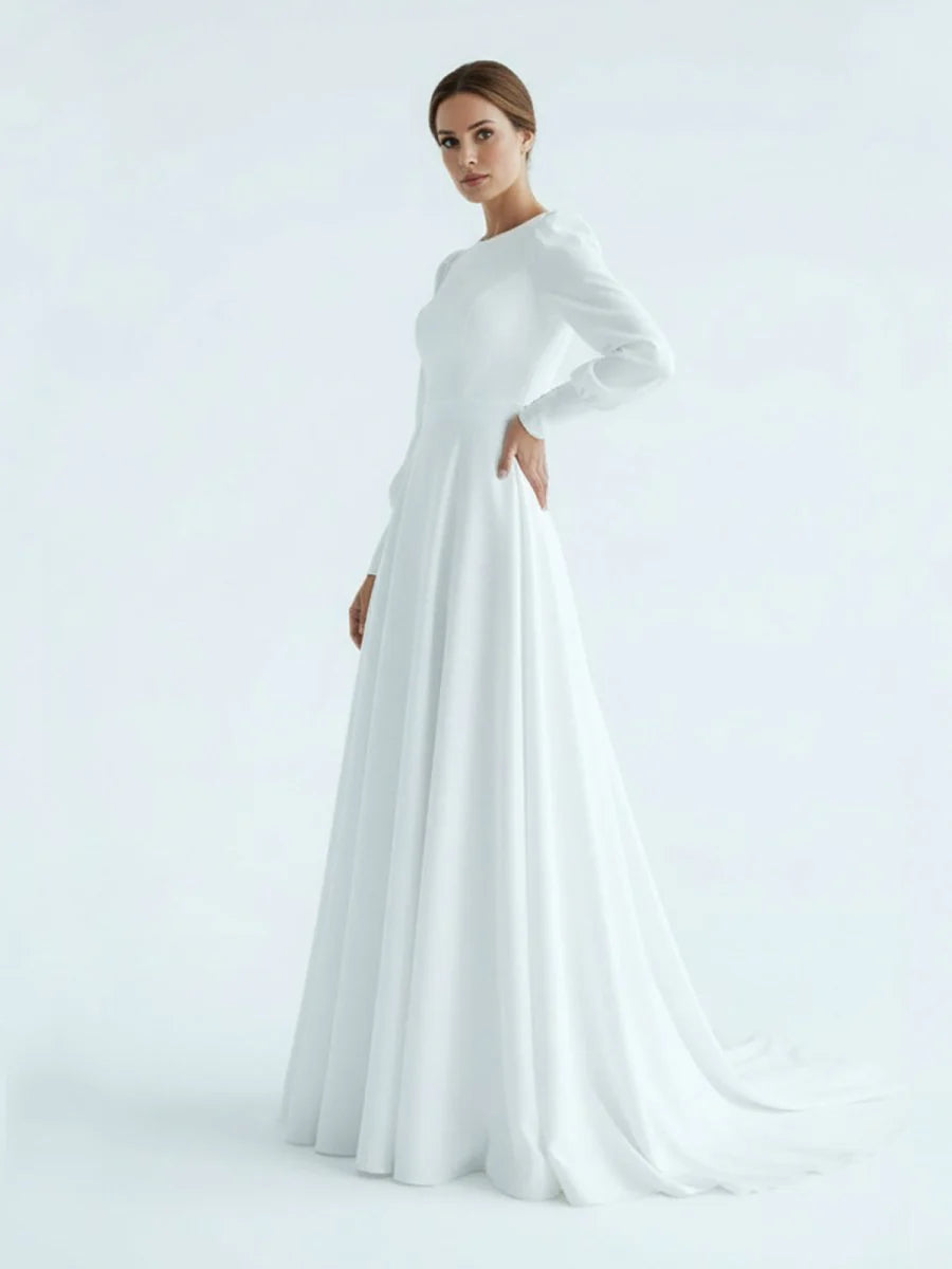 Modest A Line Long Sleeves Wedding Dress Vintage Gown