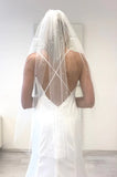 Vintage Tulle Lace Bridal Veil with Pearls White Long Wedding Veil