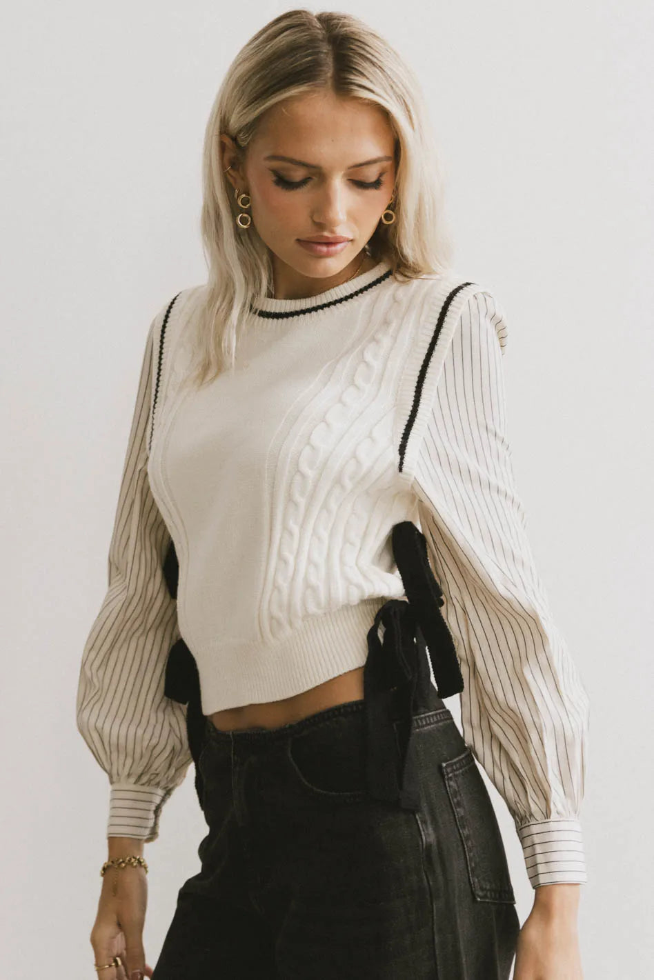Montie Striped Sweater Top in Cream FINAL SALE