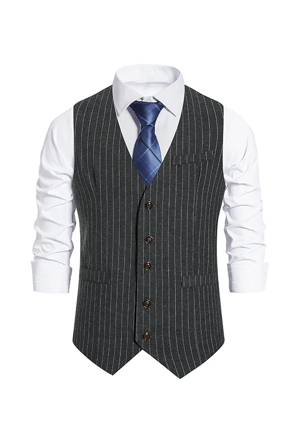 Mens Single Breasted Slim Fit Striped Suit Vest