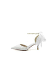 Pointed Toe Glitter Crystal Ribbons Faux Pearl Pumps