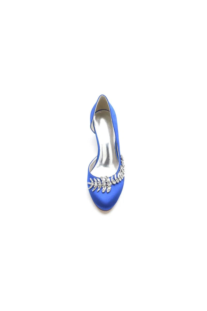 Round Toe Crystal Leaf Chunky Heels