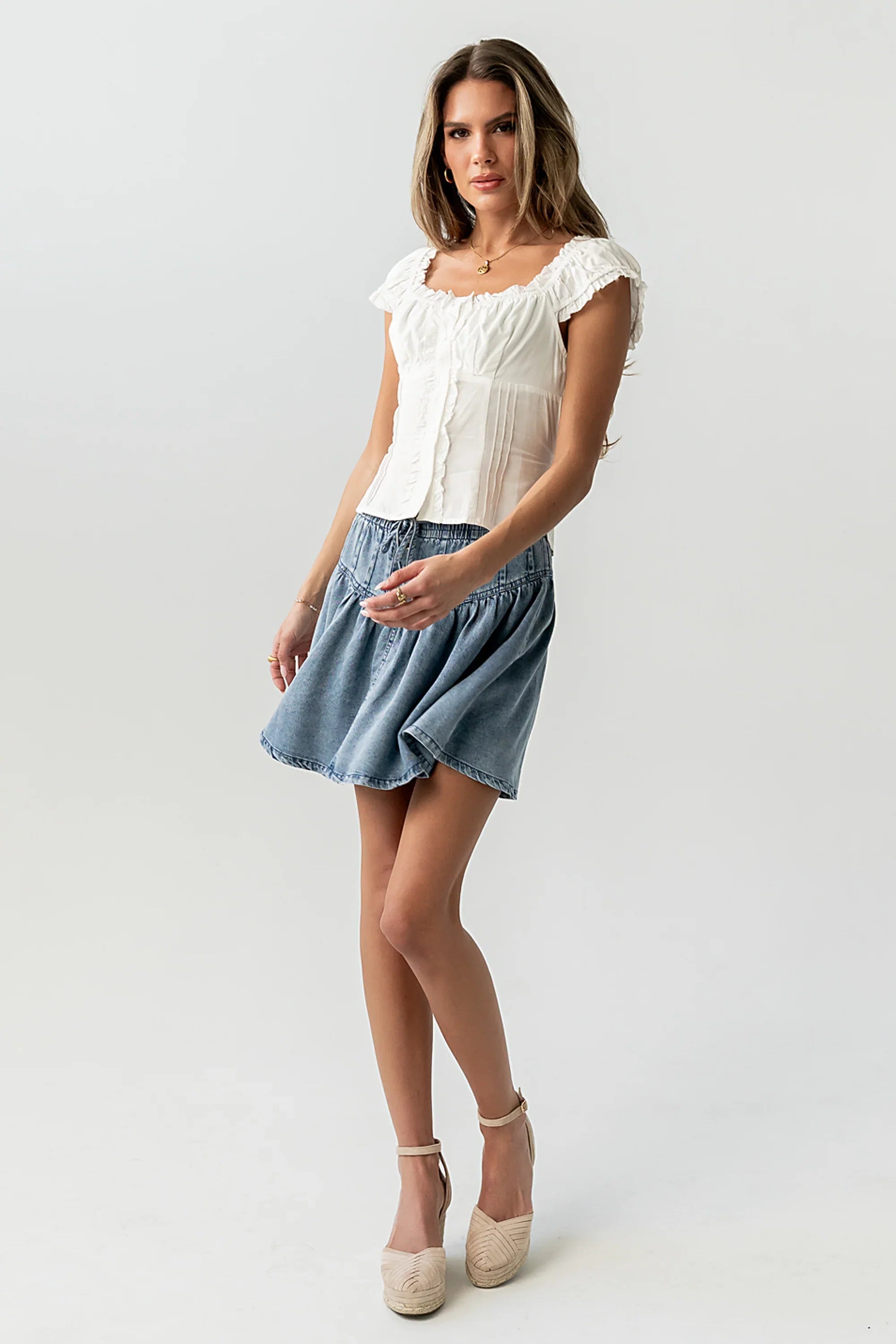 Tait Pleated Denim Mini Skirt