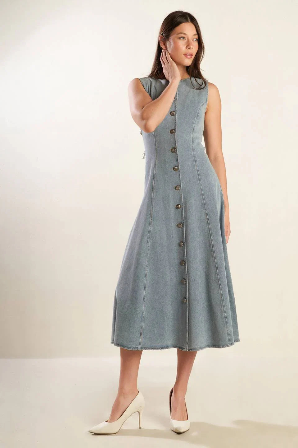 NAUTICAL NICE LIGHT DENIM MIDI DRESS