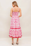 ROSALIE MIDI DRESS PINK SCROLL PRINT