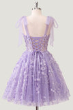 Lilac Sequin A Line Corset Short Homecoming Dress with 3D Flowers