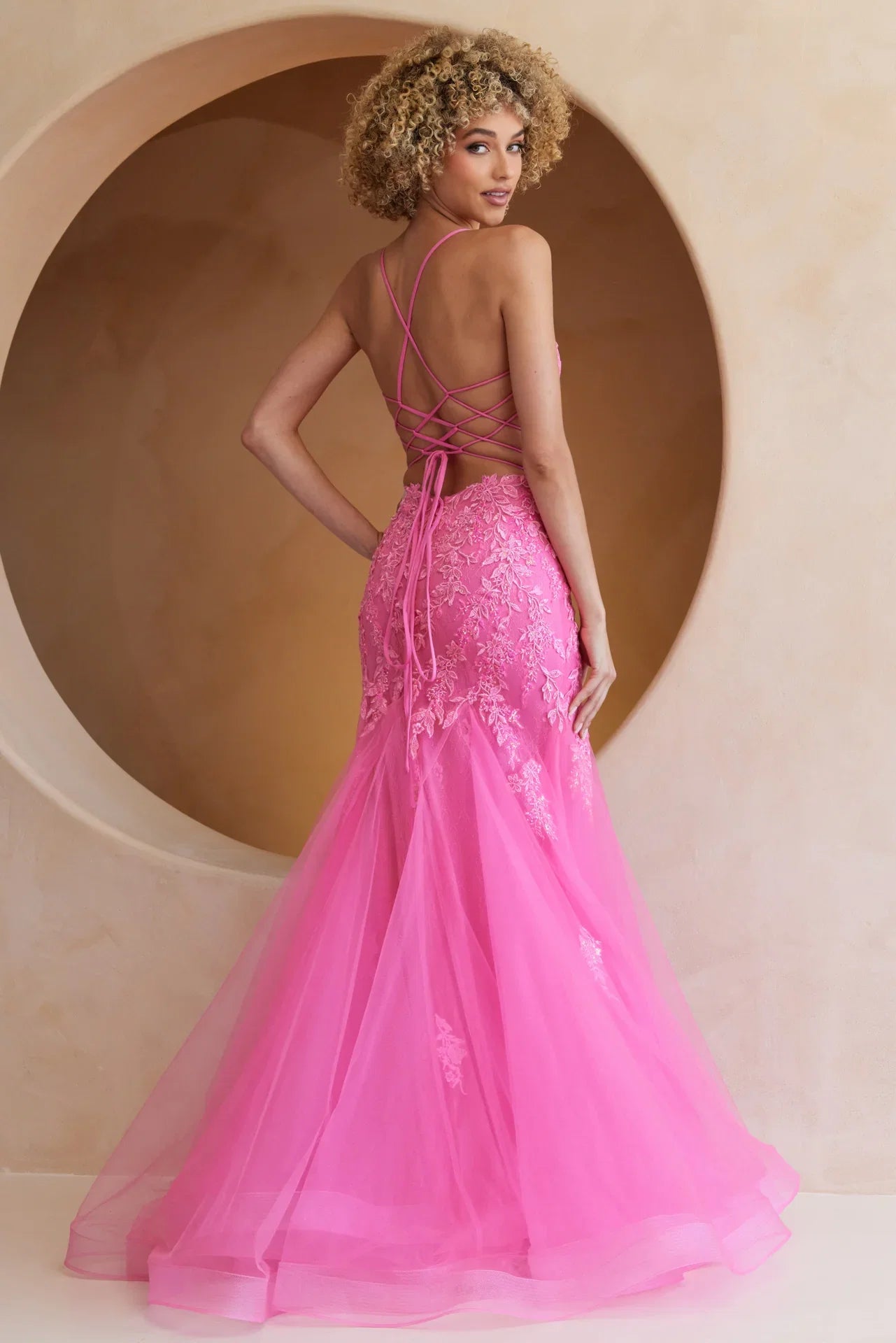 Hera Gown Pink Tulle Floral Lace Mermaid Dress