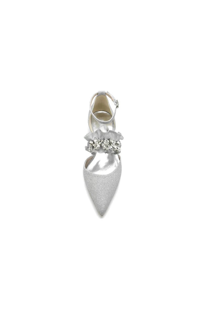 Crystal Ruffles Sequin Pointed Toe Flats