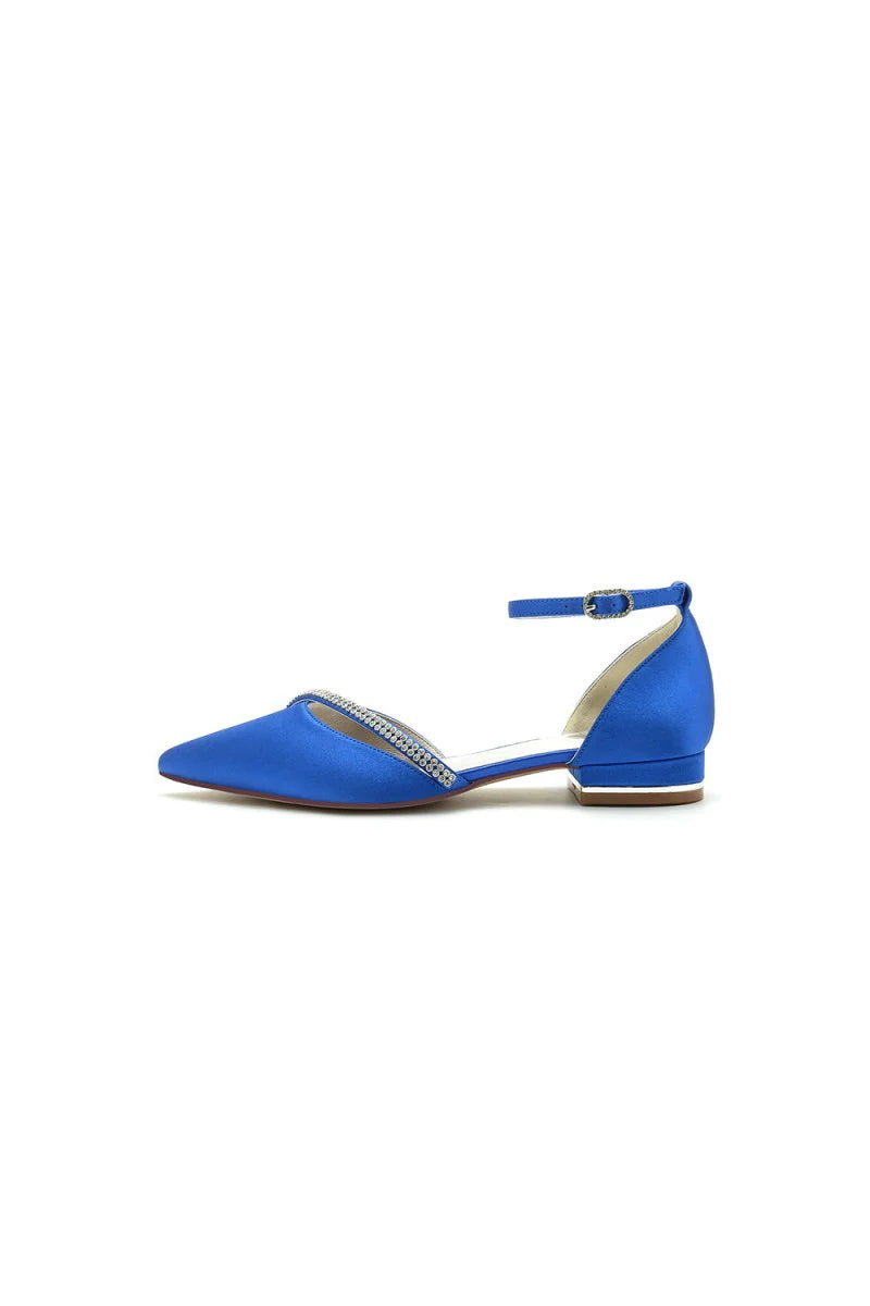 Pointed Toe Beaded Ankle Strap Kitten Heels
