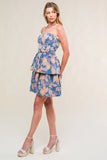 SUMMER MOMENTS STRAPLESS FLORAL DENIM MINI DRESS