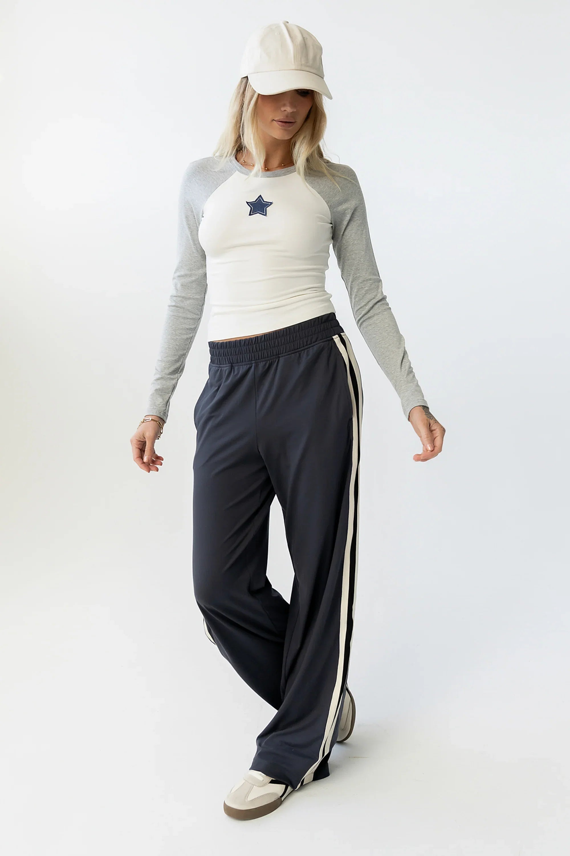 Avery Striped Pants in Charcoal