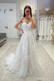 Sweetheart Spaghetti Straps Tulle A Line With Train Wedding Dress