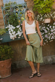 Lovinia Satin Midi Skirt in Olive FINAL SALE