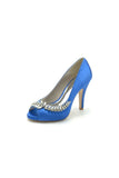 Satin Peep Toe Slip on Rhinestone High Heels