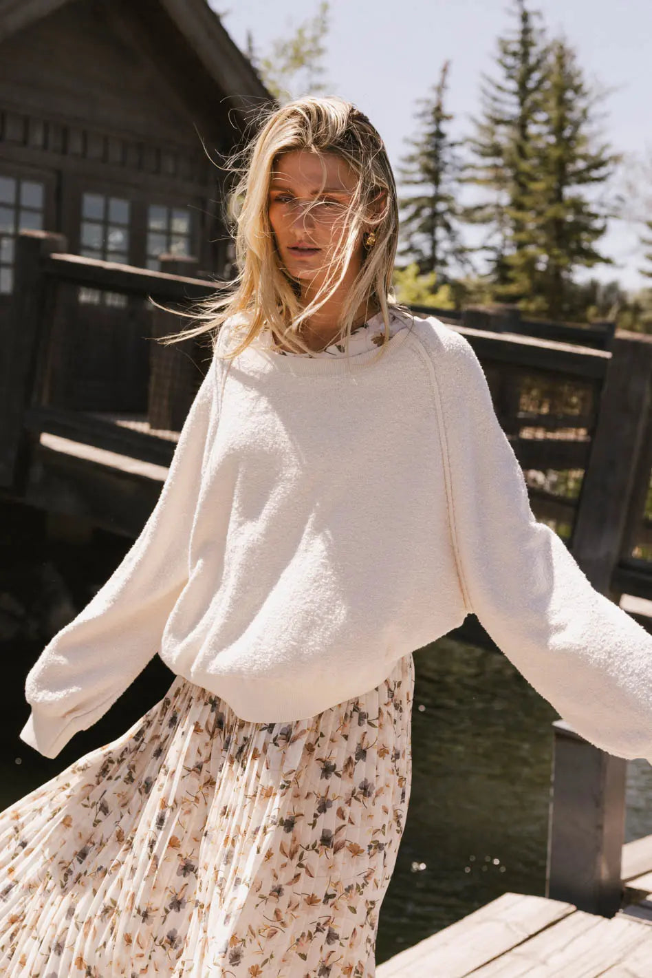Annaleah Textured Sweatshirt in Cream FINAL SALE