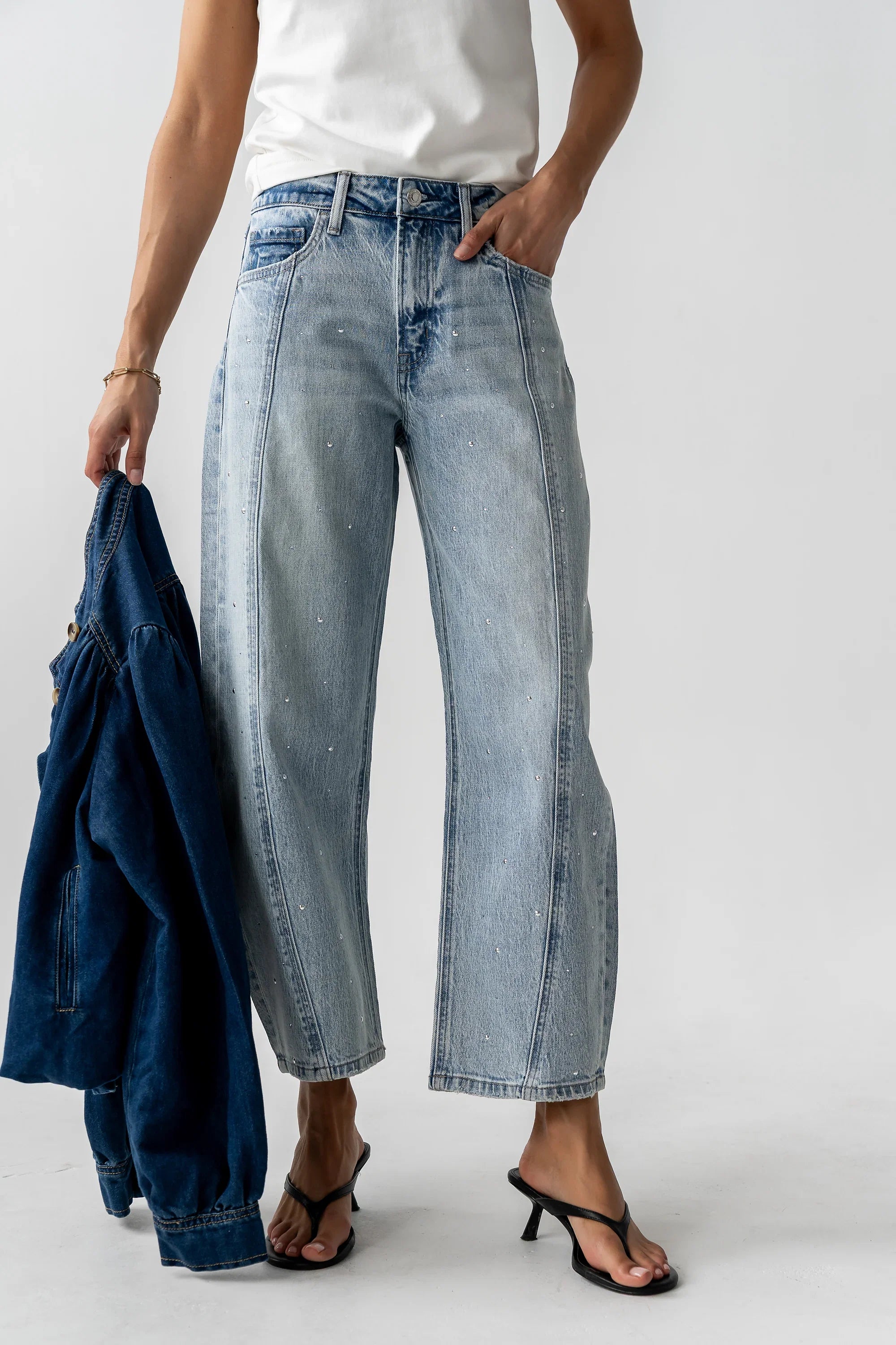 Kessie Rhinestone Barrel Jeans