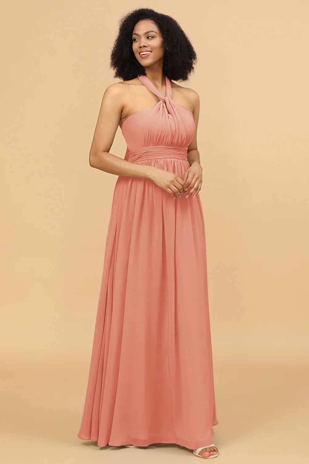 A Line One Shoulder V Neck Halter Neck Floor Length Grey Blue Bridesmaid Dress
