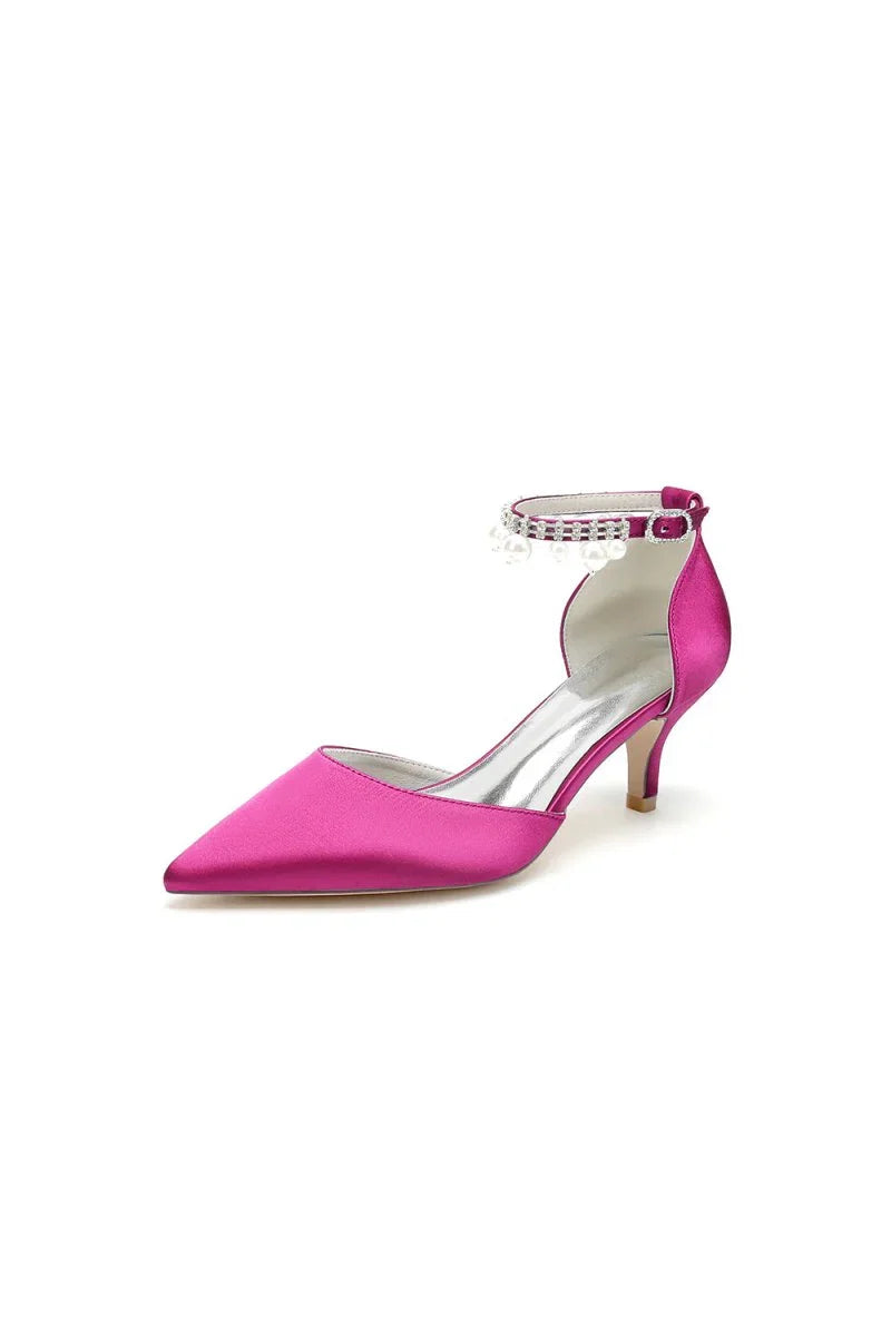Pointed Toe Pearl Strap Kitten Heels