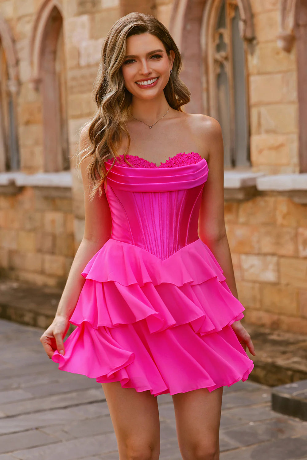 Yellow A Line Corset Tiered Sweetheart Short Homecoming Dress