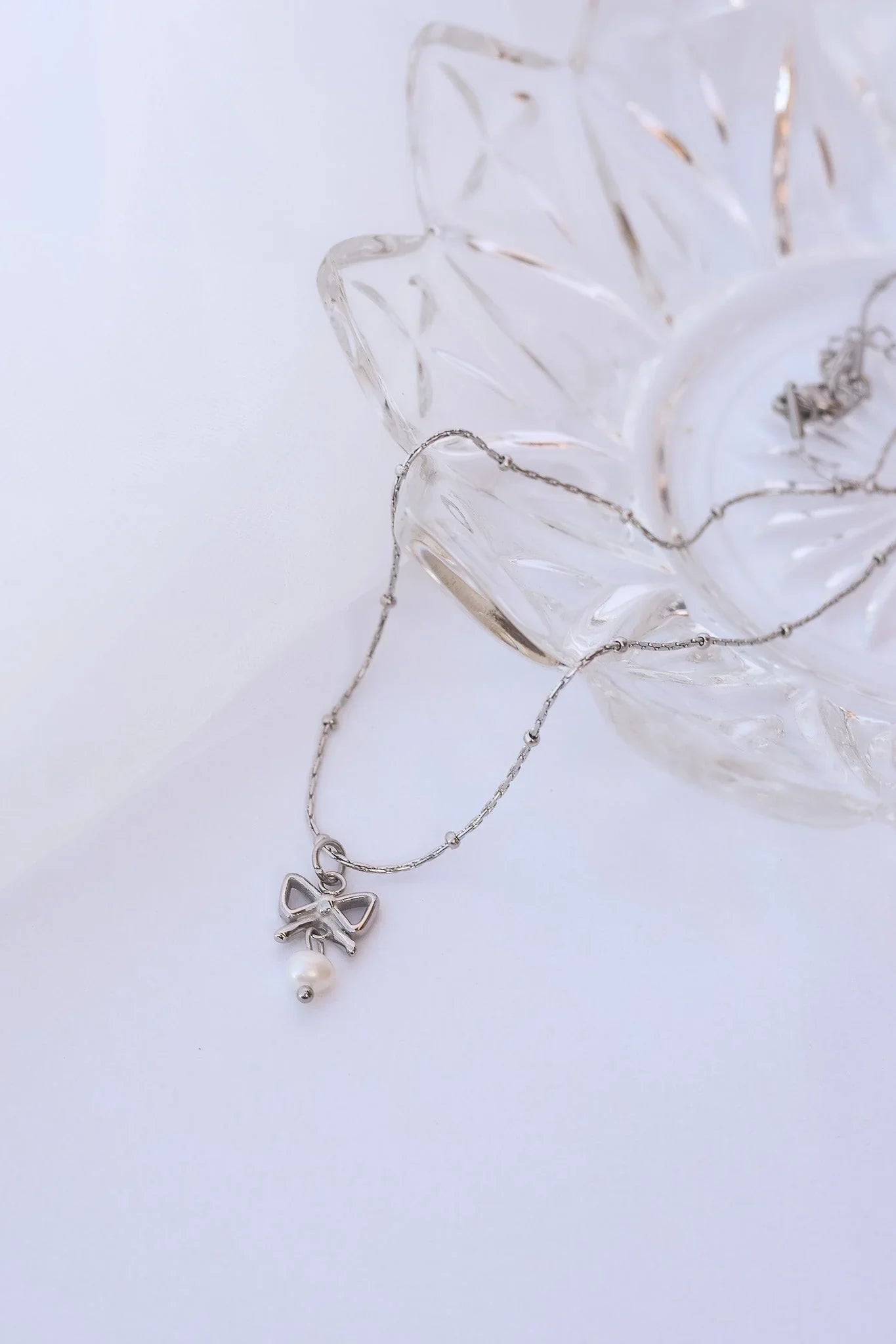 Jane Bow Pearl Necklace