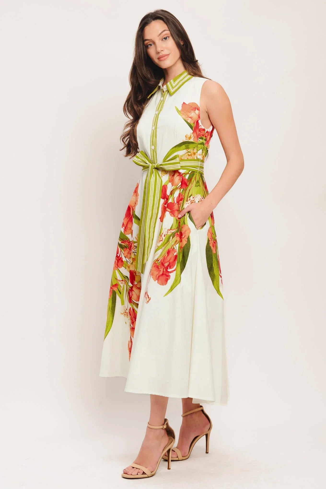 SPRING HEIRLOOM FLORAL PRINT MIDI DRESS