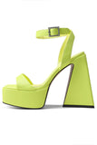 Open Toe Chunky Green Patent Platform High Heels with Ankle Strap