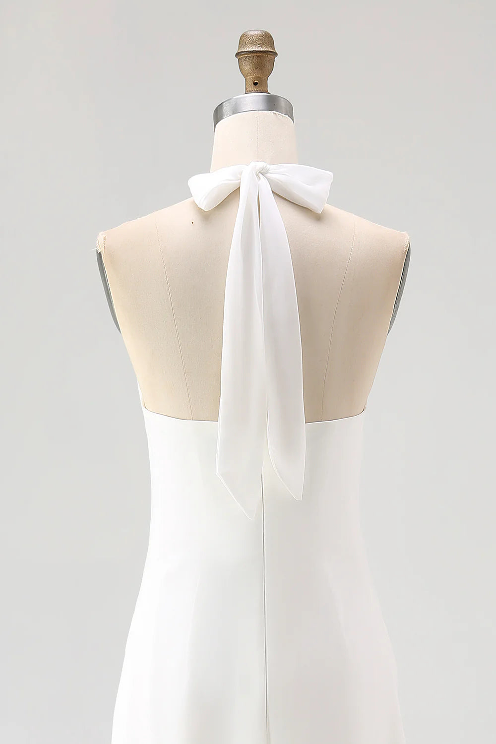 A Line Simple White Halter Long Engagement Dress