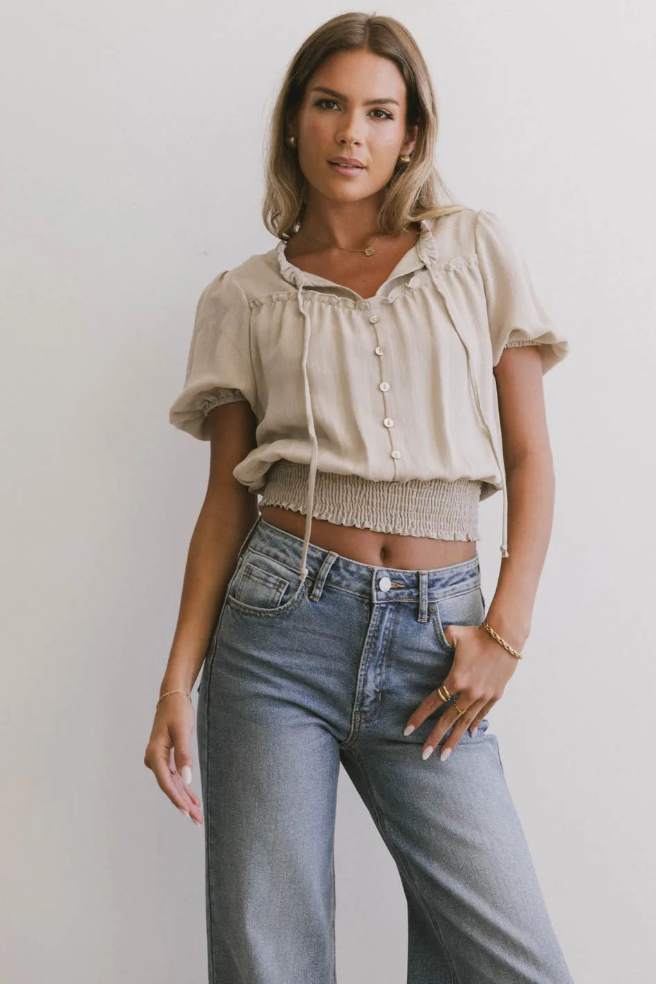 Pax Smocked Blouse in Sand FINAL SALE