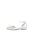 White Pointed Toe Ankle Strap Low Heels with Rhinestone