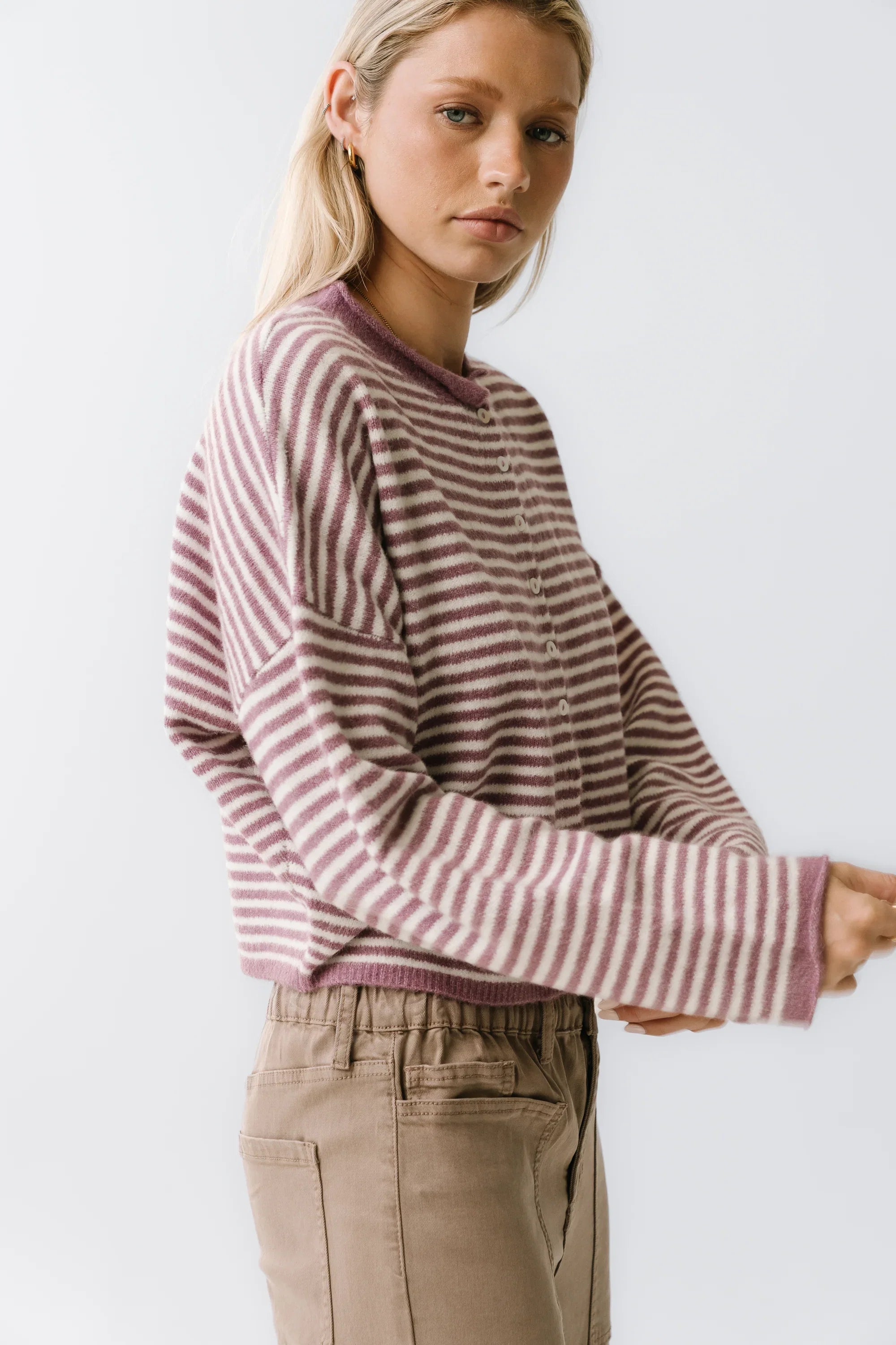 Miriam Striped Cardigan in Purple