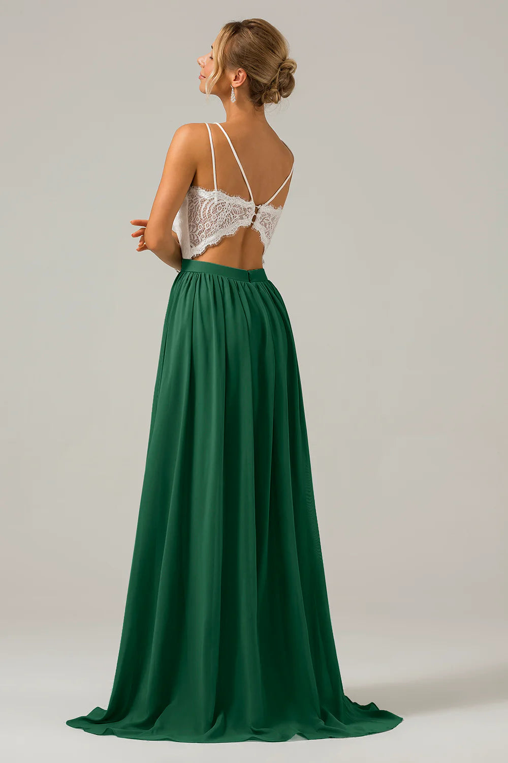 A Line Spaghetti Straps Pleated Long Bridesmaid Dress With Lace