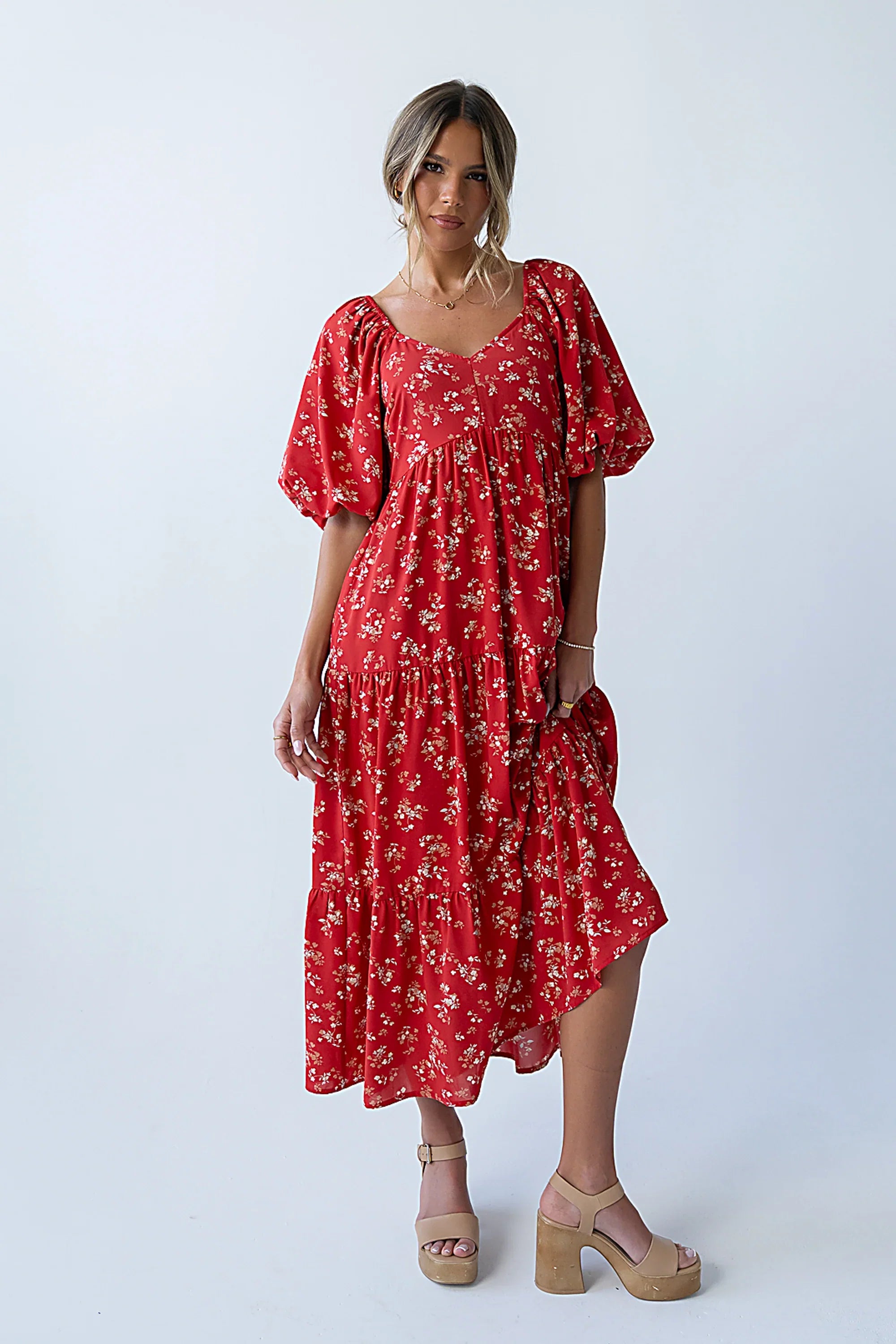 Amy Floral Maxi Dress in Red FINAL SALE