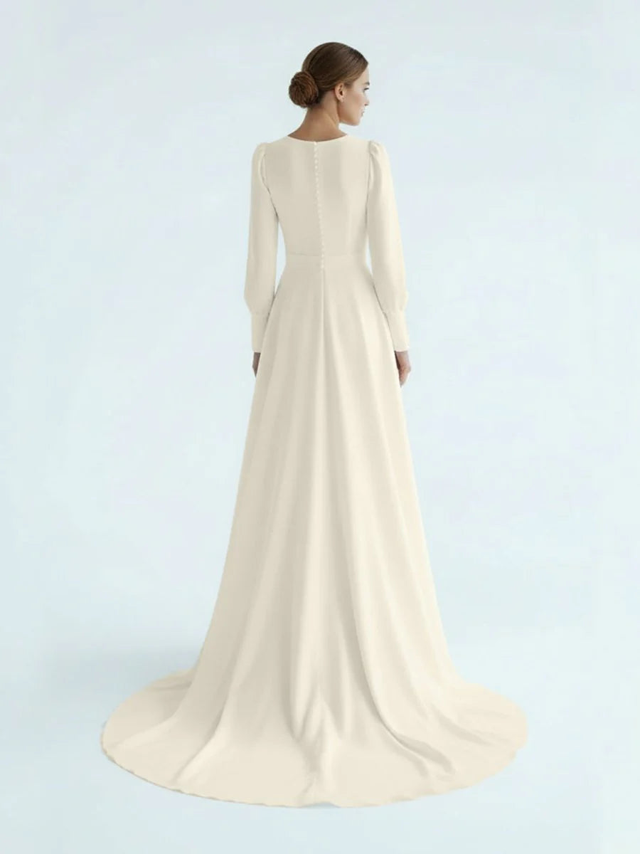 Modest A Line Long Sleeves Wedding Dress Vintage Gown
