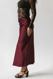Tory Satin Maxi Skirt in Burgundy