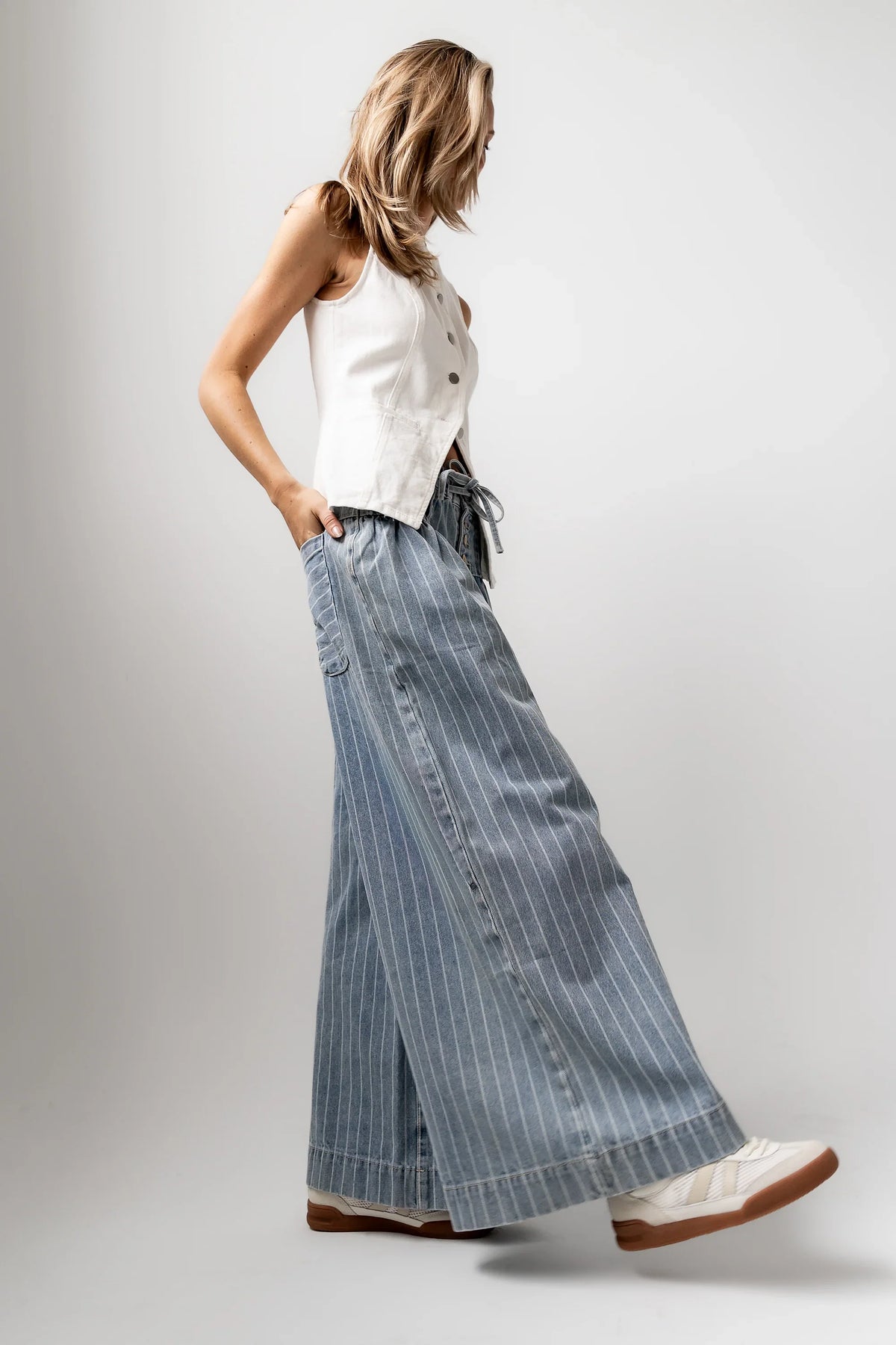 Melanie Striped Wide Leg Pants in Light Wash FINAL SALE