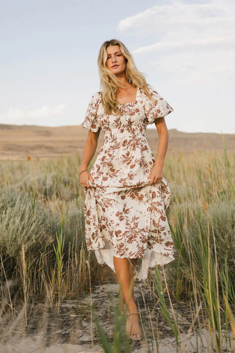 Dorothea Floral Midi Dress in Mocha FINAL SALE