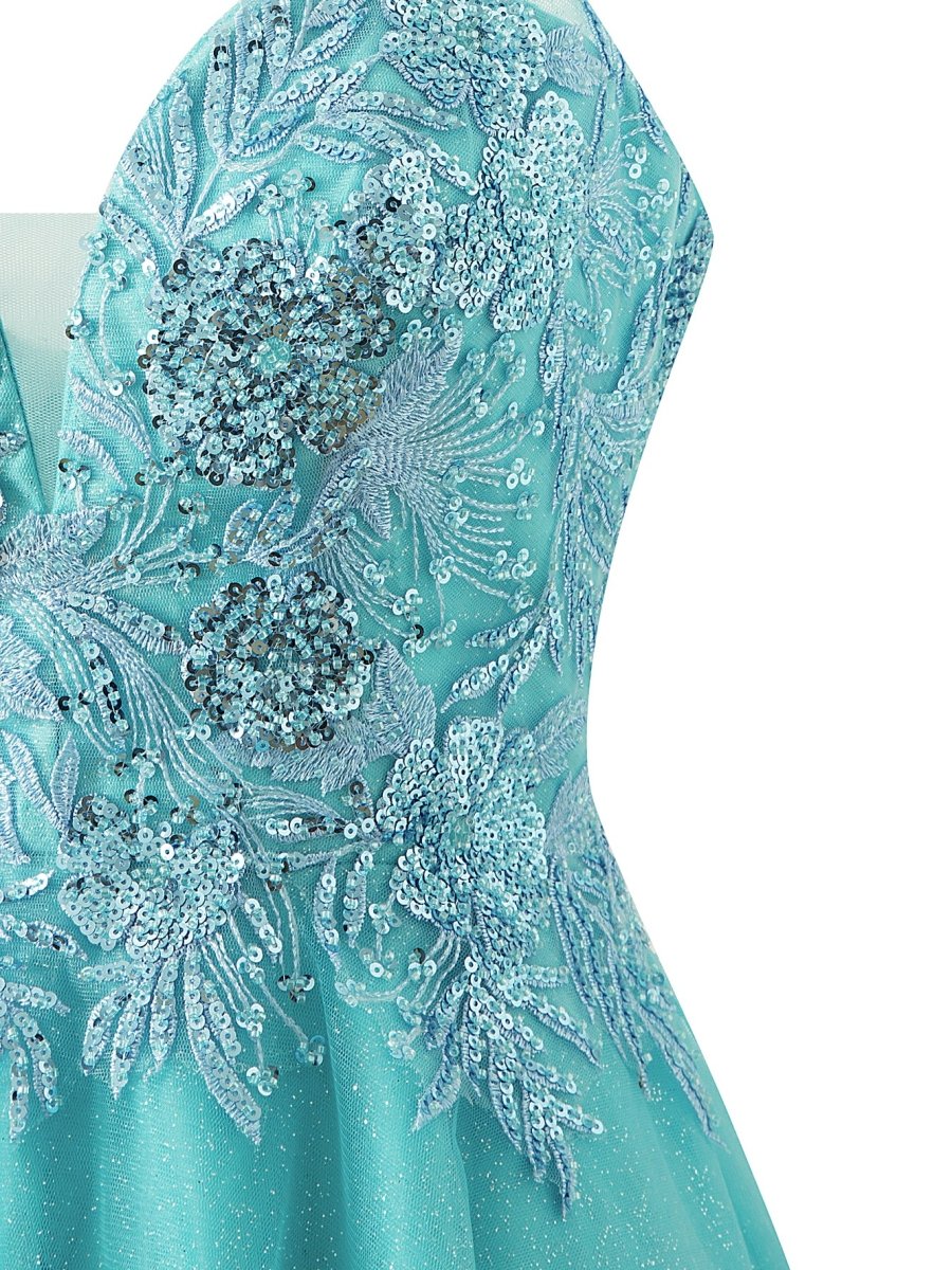 A line Short Spaghetti Strap Glitter Tulle Homecoming Dress
