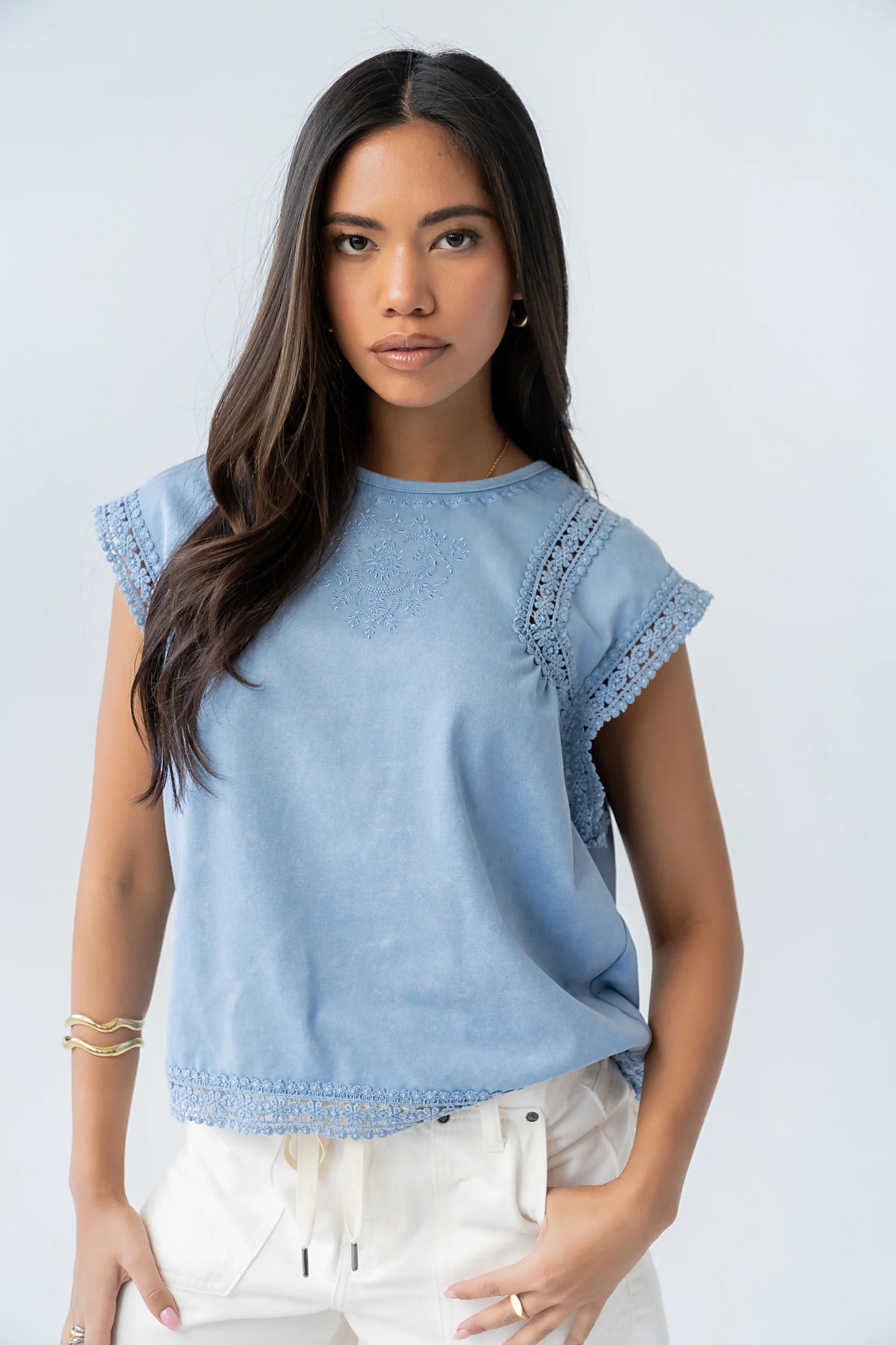 Maisey Embroidered Top in Blue