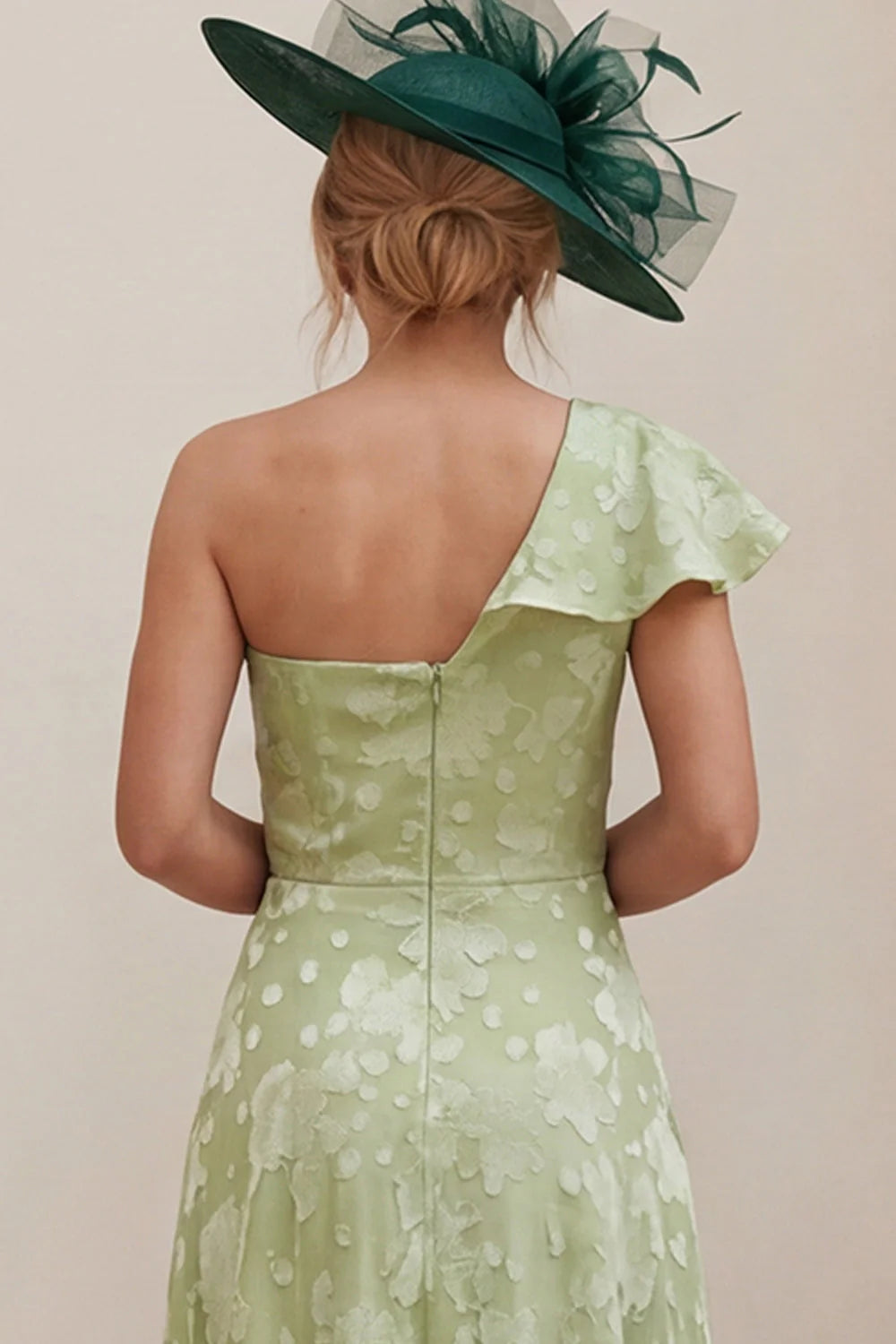 Sage Green A Line Ruched One Shoulder Mother of the Bride Dress