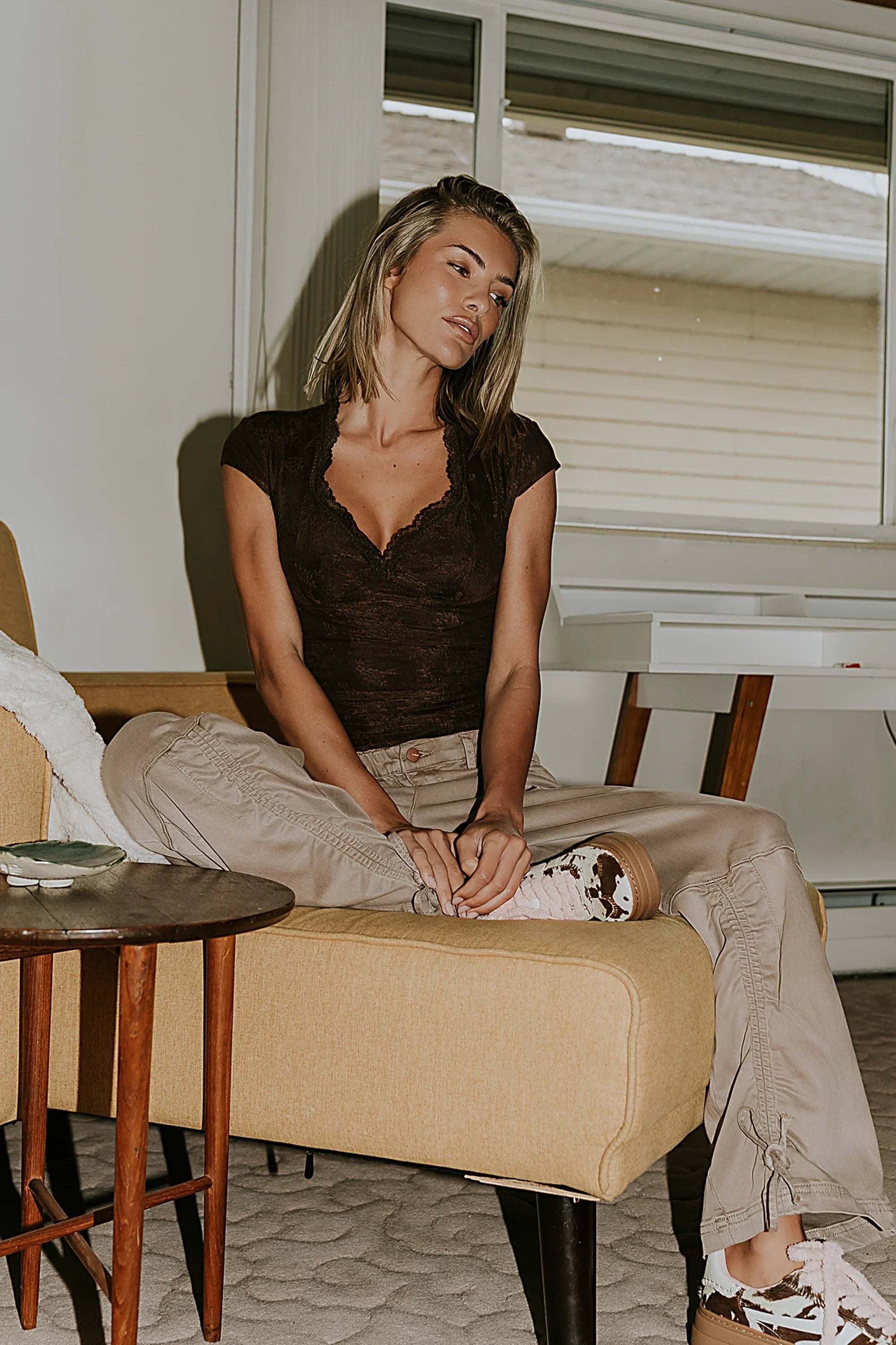 Gracie Lace Top in Brown