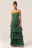 A Line Sweetheart Floor Length Tiered Chiffon Bridesmaid Dress