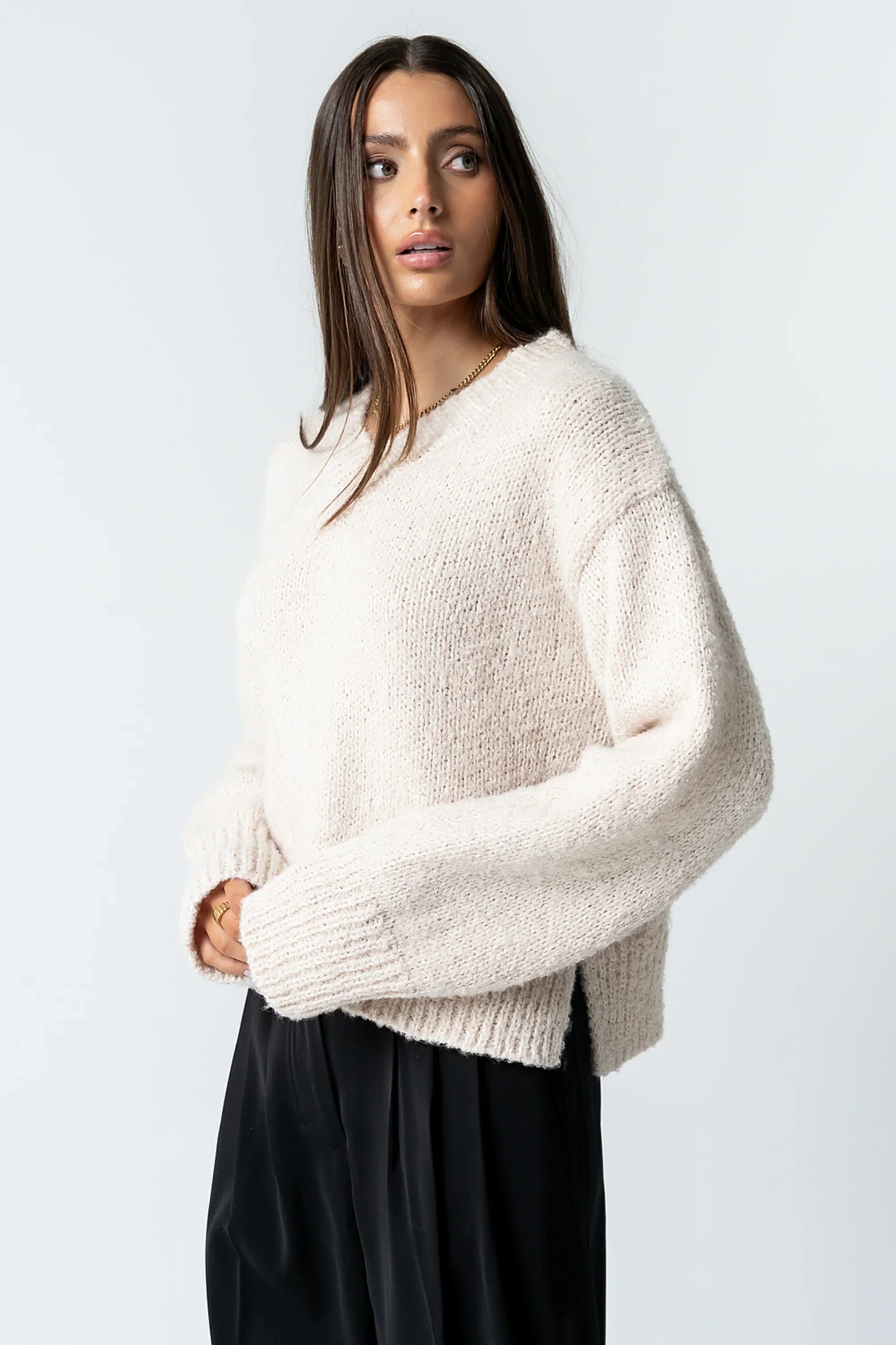 Junie Fuzzy Sweater in Cream