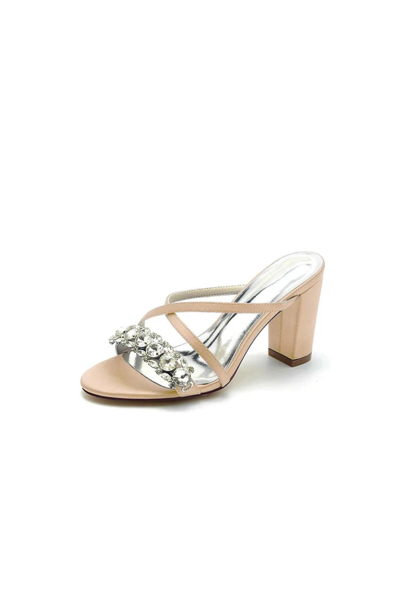 Sliver Open Toe Sandals with Rhinestone