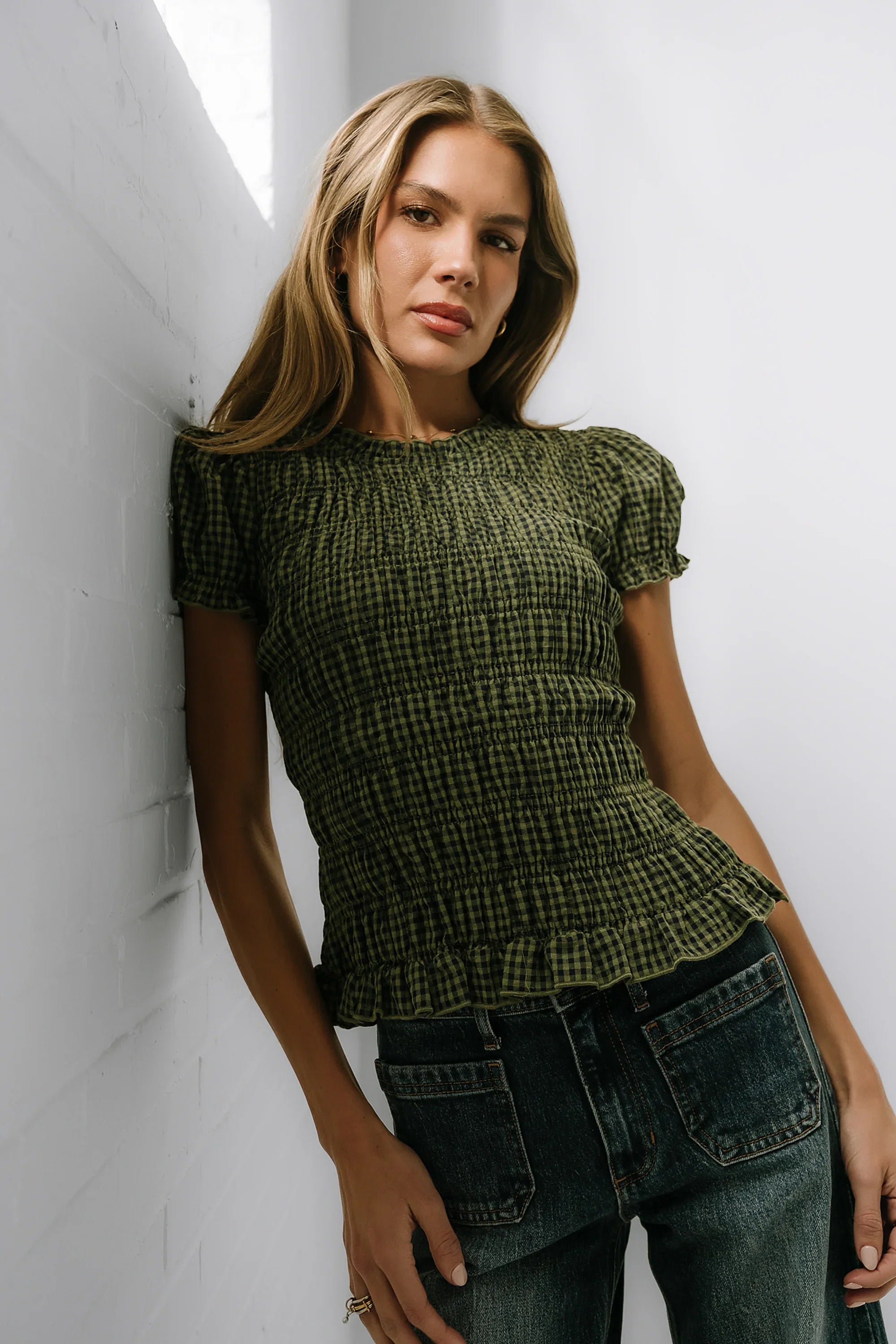Ruth Smocked Top in Green FINAL SALE